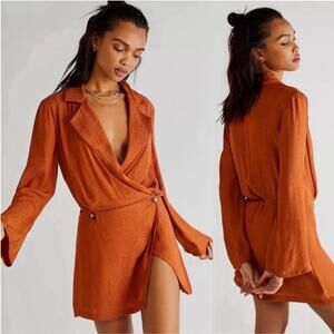 Free People Simone Burnt Orange Snakeskin Print Long Sleeve Blazer Mini Dress